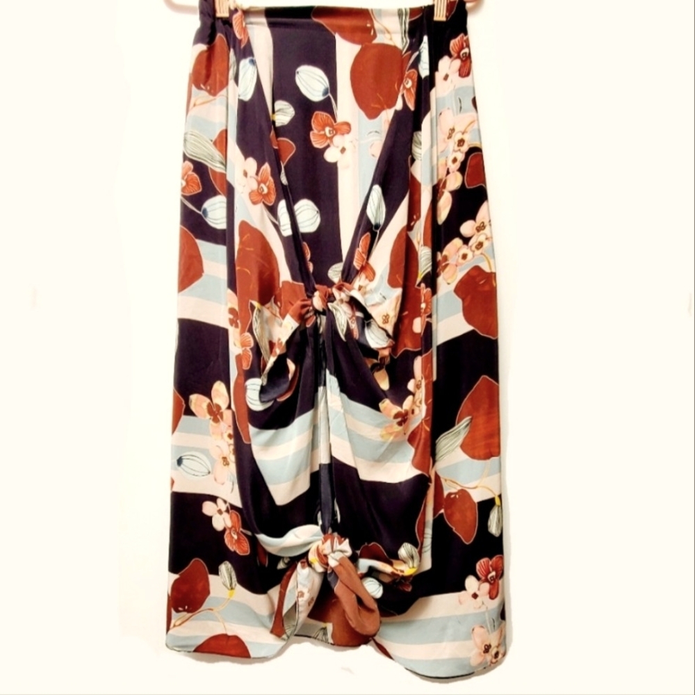 Anthropologie TRYB Silk Midi Front Double Wrap Tie Skirt Size Small